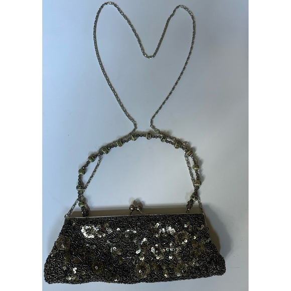 Vintage Silver Beaded and Sequin Clutch - Picture 2 of 5